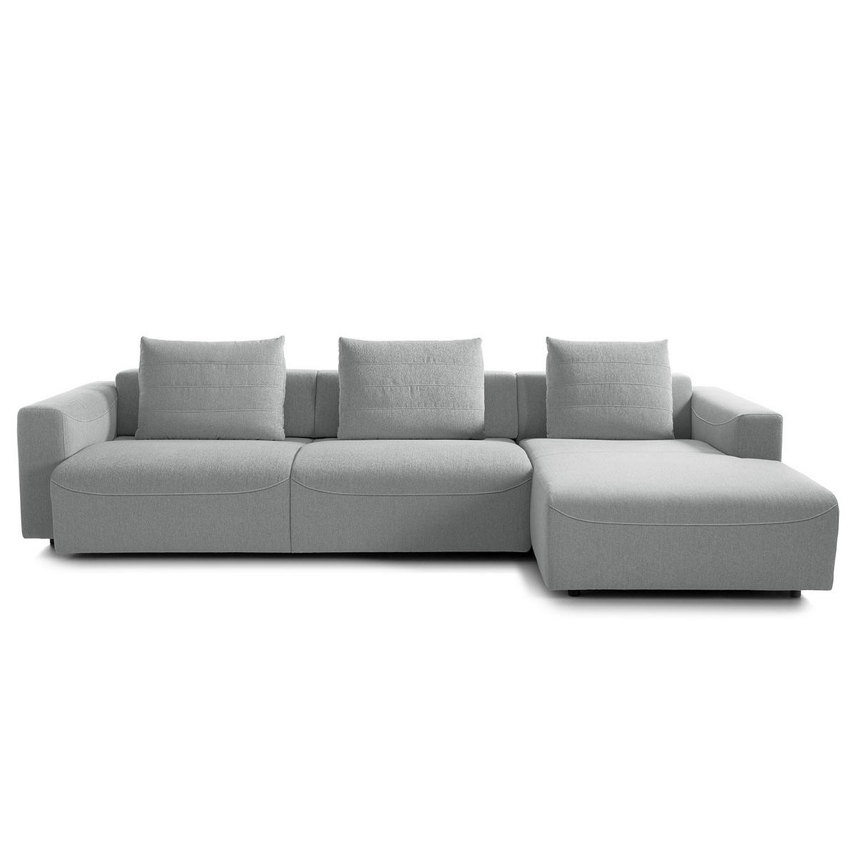 3-SITZER ECKSOFA mit Longchair - Webstoff - Hellgrau/Schwarz, Kunststoff/Textil (320/170cm) - home24