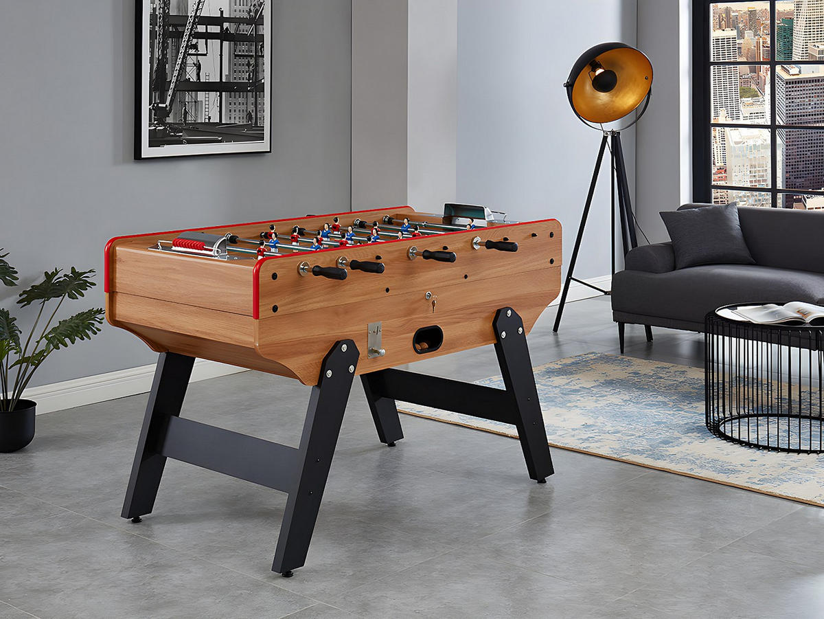 TISCHFUSSBALLTISCH mit Münzeinwurf - 153 x 77,6 x 96 cm - MDF - Eichefarben - HENRY - Naturfarben, Holz (153/77.6cm) - Vente-Unique