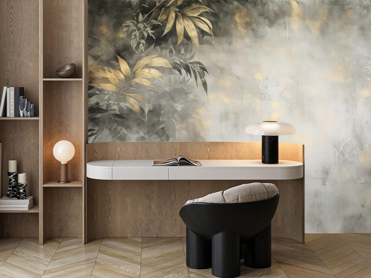 FOTOTAPETE Blätter Beton Abstraktion Vintage 350x256 - Gelb/Beige, Papier (350/256cm) - Muralo