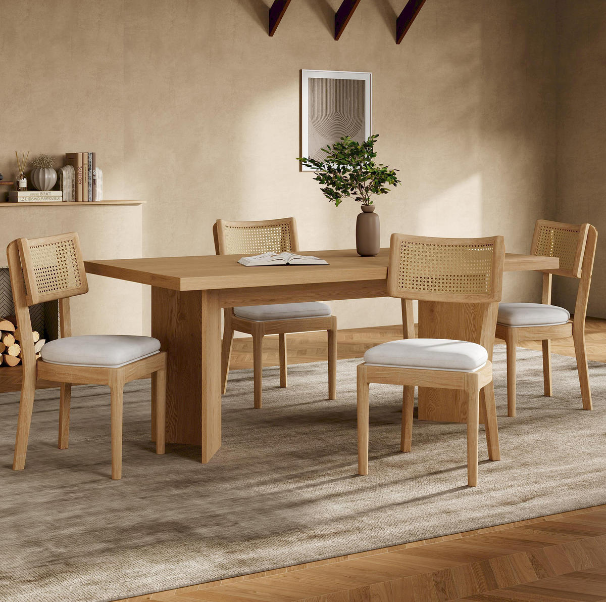 ESSZIMMERSTÜHLE 6er-Set Massivholz mit Rattanlehne Holz - Braun, Holz (58/88/50.2cm) - Meubliv