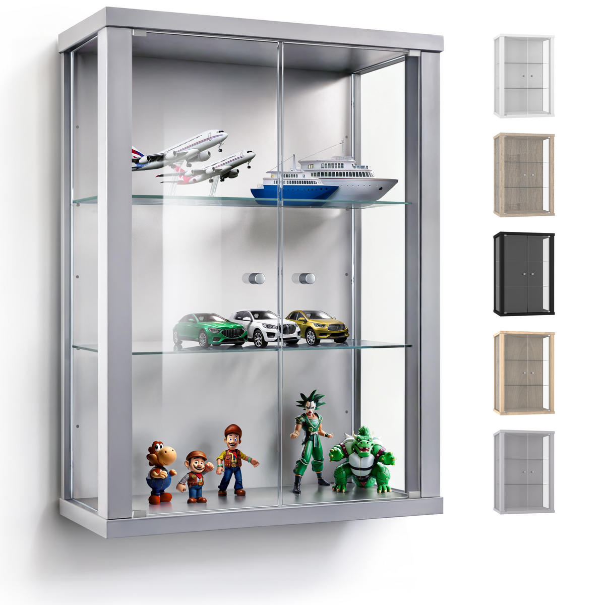 HÄNGEVITRINE 25/60/80 cm mit 2 höhenverstellbaren Glasböden - Transparent/Silberfarben, Glas/Holzwerkstoff (60/80/25cm) - K-Möbel