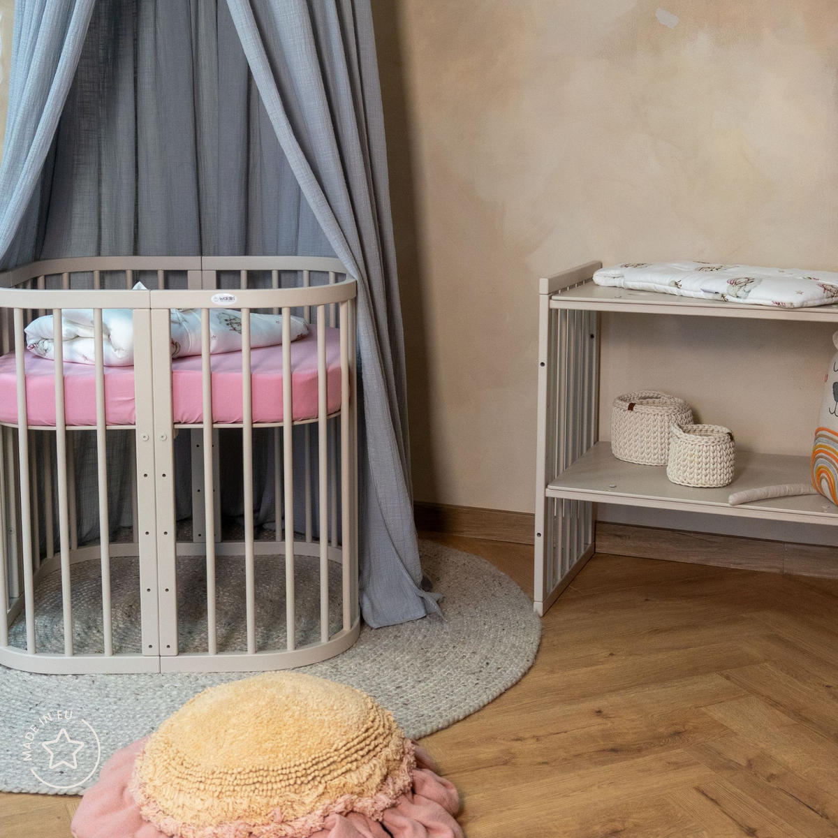 SALTEA din cocos pentru bebe 7in1 - alb, materiale naturale/material textil (73/73cm) - waldin