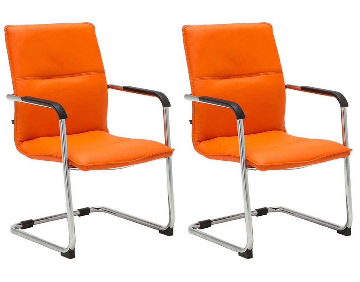 BESUCHERSTUHL 2er-Set SEATTLE 92x56x60 cm Orange Kunstleder - Orange, Leder/Metall (56/92/60cm) - DELUKE