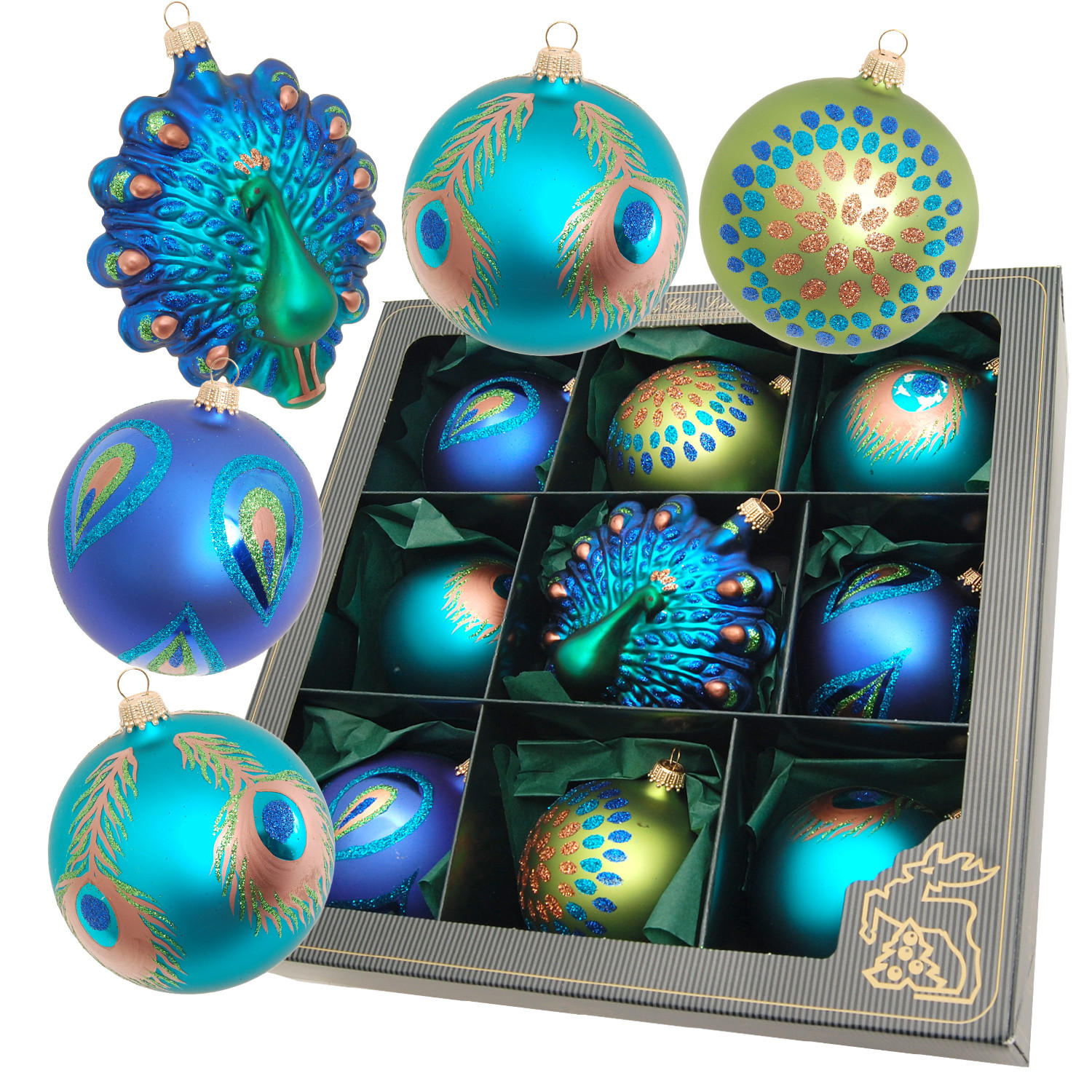 Krebs Glas Lauscha Christbaumkugeln Blau 8x8x8 cm