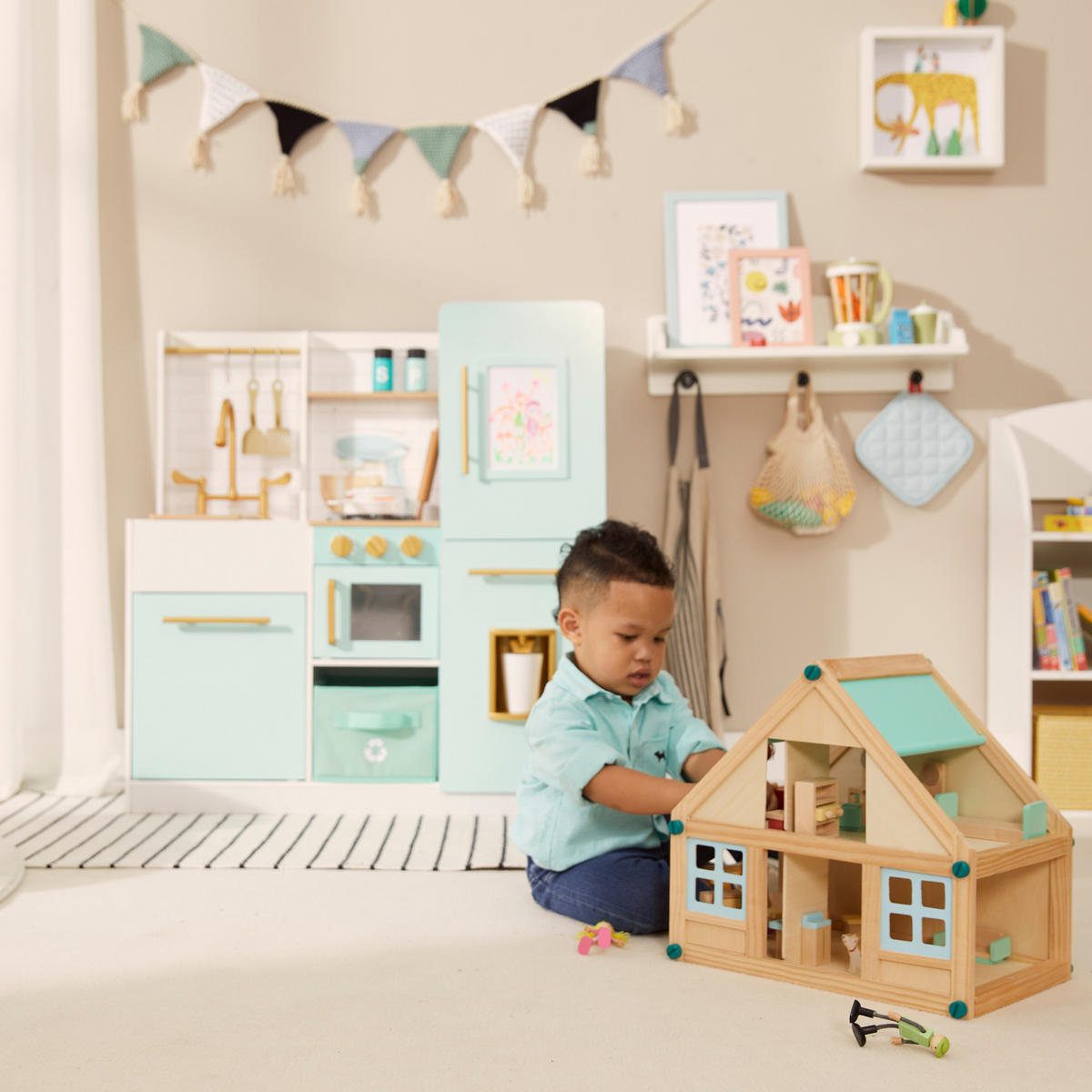 KINDERKÜCHE aus Holz, Minze, 90cm - Grün, Holz (85.1/30.5/90.2cm) - Teamson Kids