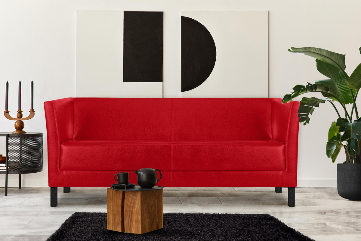 3-SITZER-SOFA ESPECTO Lederoptik, rot - Rot/Schwarz, Textil (67/71/171cm) - KONSIMO®