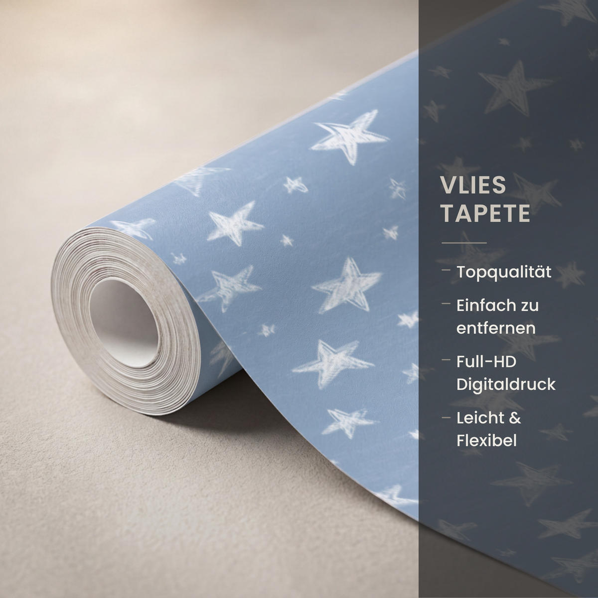 KINDERTAPETE - Sterne - Muster - Blau - 100x300 cm - Hellblau, Papier (100/300cm) - OnlyWow