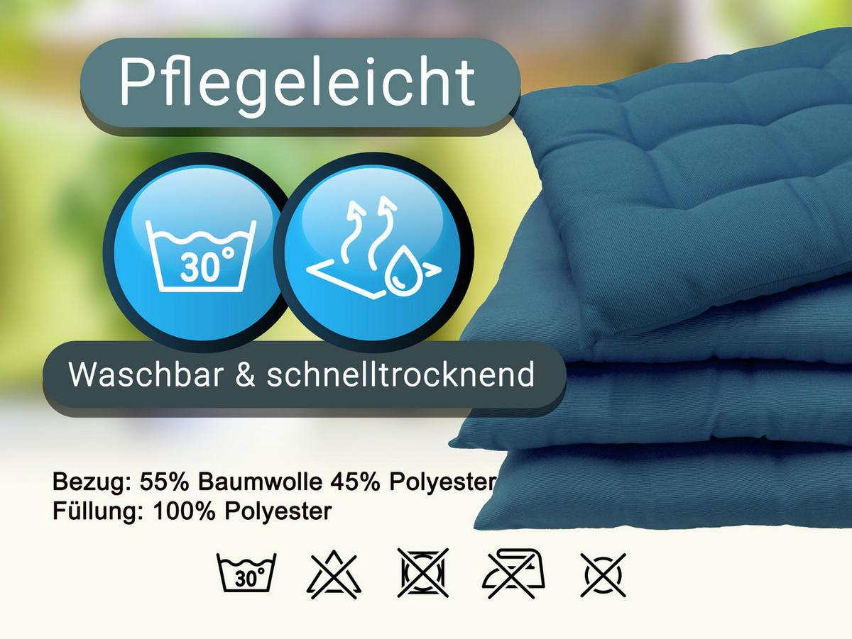 STUHLKISSEN, 4er-Set, 40x40 cm, Blau - Türkis, Textil (40/40/3cm) - Zollner