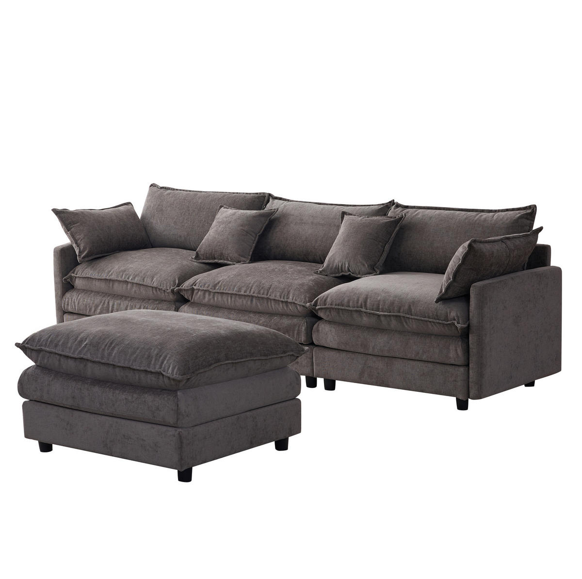 ECKSOFA 267/154/85 cm grau aus Chenille mit Hocker und modularem Aufbau - Grau, Textil (154/267cm) - OKWISH