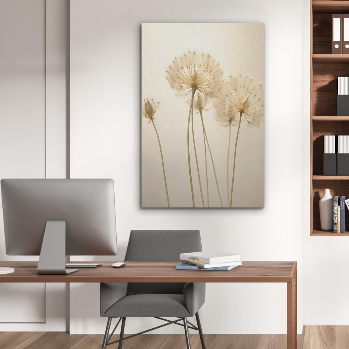 AKUSTIKPANEEL Sonnenlicht - Löwenzahn - Botanisch - Blumen 70x100 cm - Creme, Textil (70/0.9/100cm) - MuchoWow
