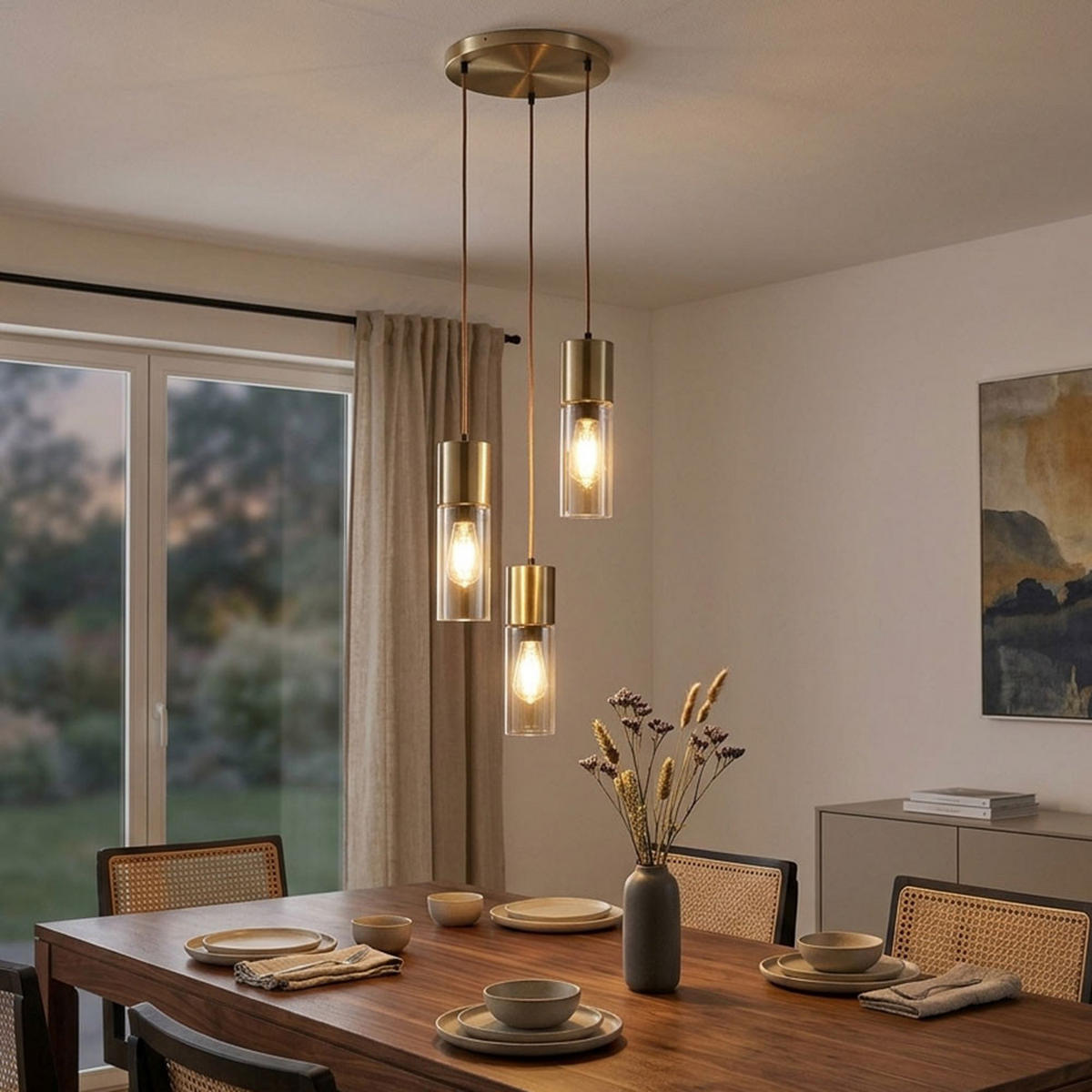 LED HÄNGELEUCHTE Messing Glas Amber - Messingfarben, Glas (30/30/150cm) - Globo Lighting