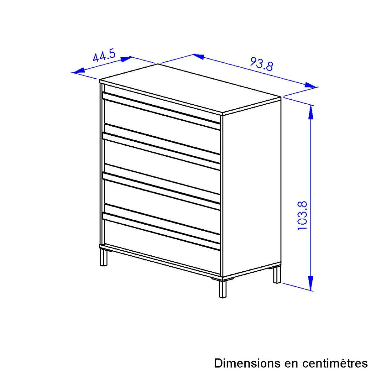 KOMMODE 4 Schubladen MIMIZAN - Französische Herstellung - 94/45/104 cm - Eichefarben, Holzwerkstoff (45/104/94cm) - Calicosy
