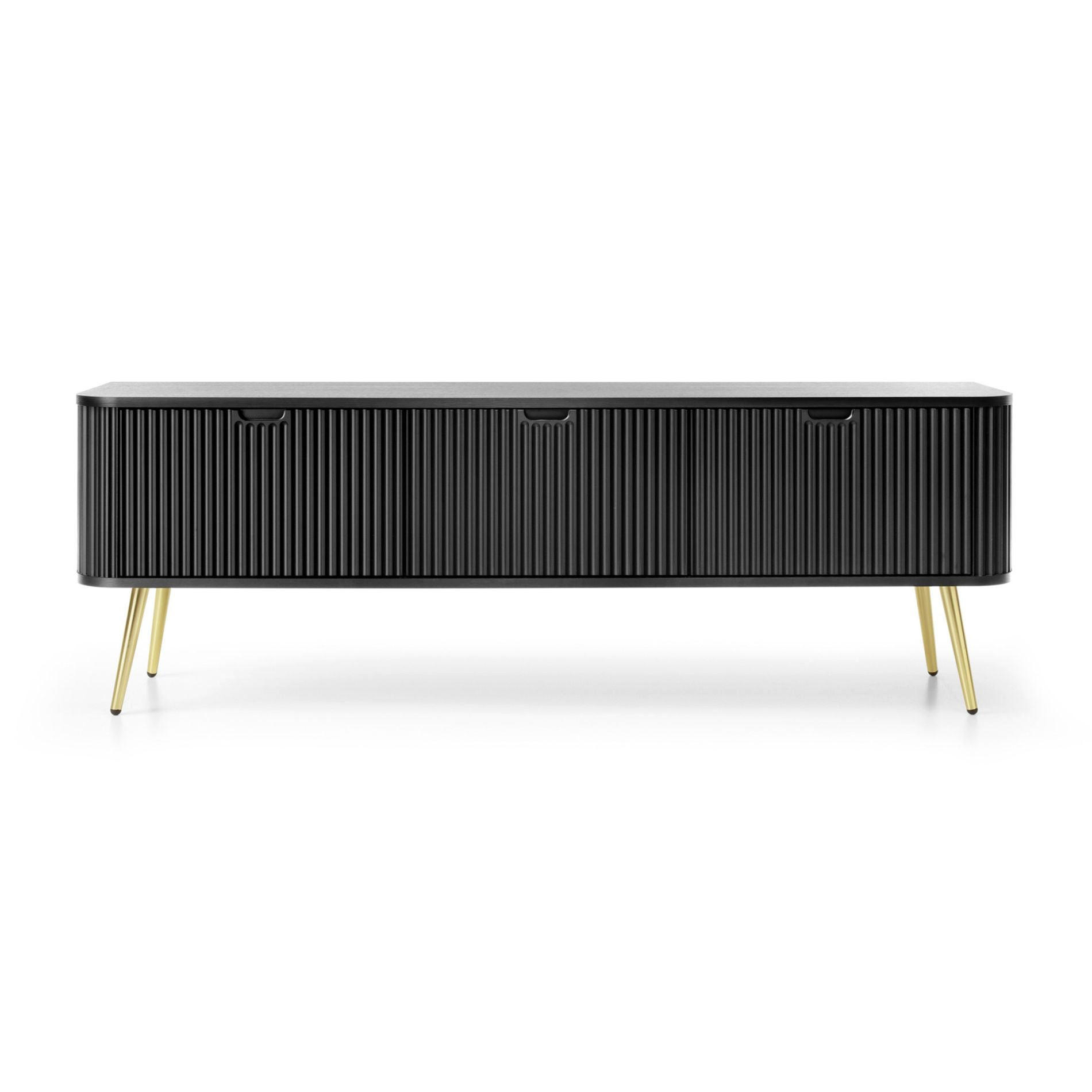 TV stolík Zova čierny so zlatými nohami 168/56/39 cm - čierna/zlatá, kov/kompozitné drevo (168/56/39cm) - Selsey