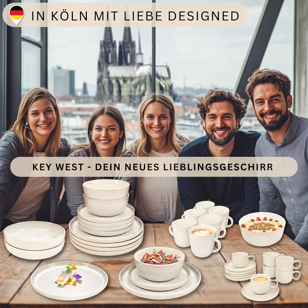 TAFELSERVICE KEY WEST - 24 teilig aus Steingut - Creme, Stein (27/6.5/27cm) - Sänger