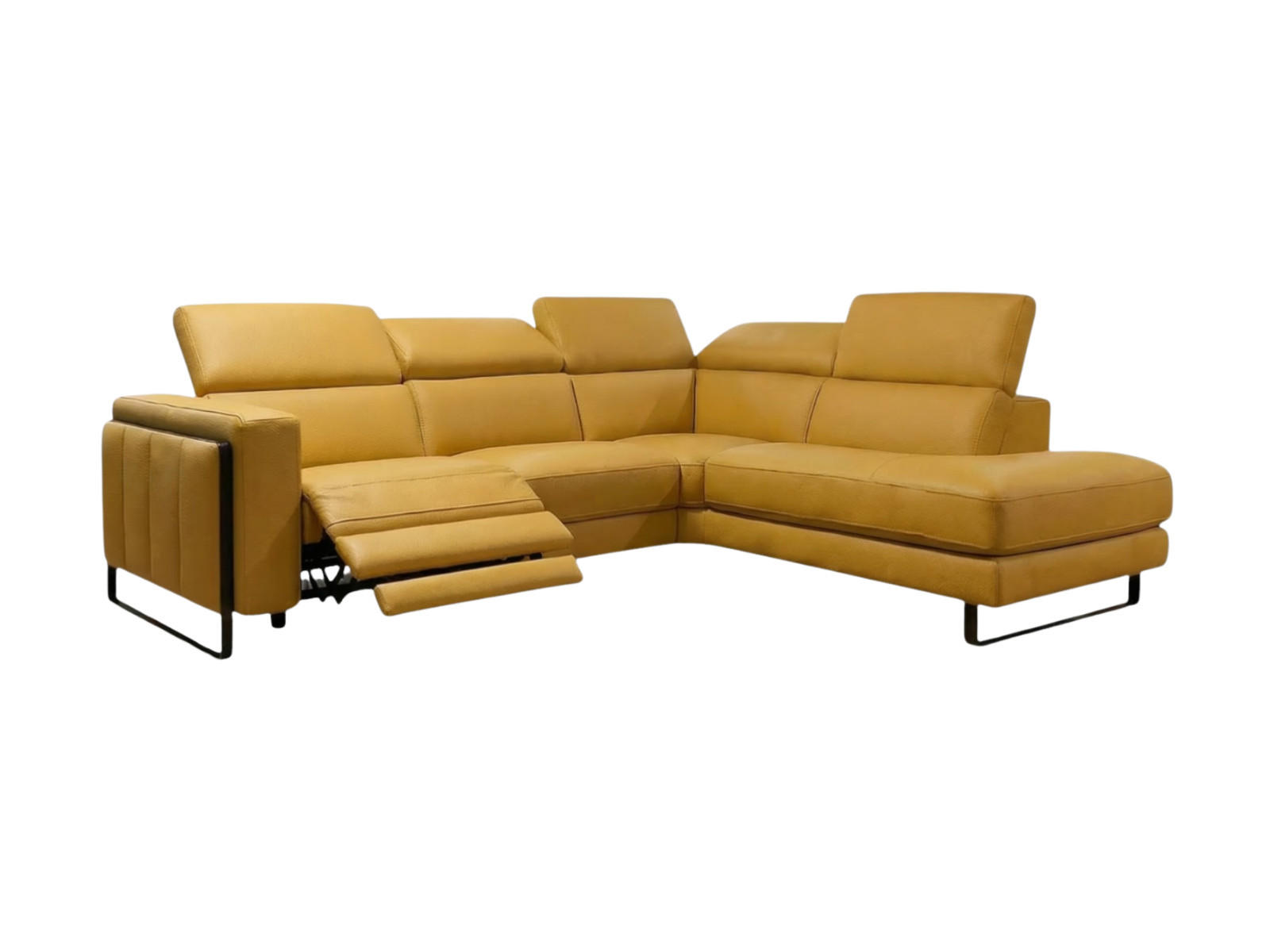 ECKSOFA Marchesi Echtleder mit 1 x Relaxfunktion Senfgelb - Gelb, Leder/Metall (257/80/220cm)