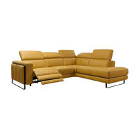 ECKSOFA Marchesi Echtleder mit 1 x Relaxfunktion Senfgelb - Gelb, Leder/Metall (257/80/220cm)