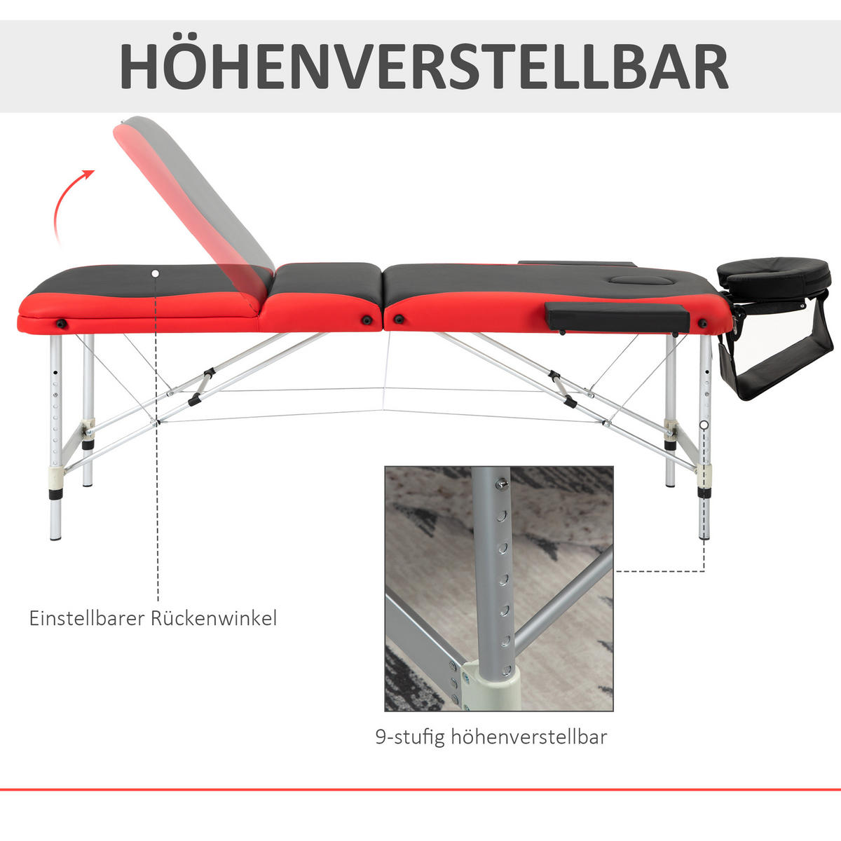 MASSAGELIEGEN höhenverstellbarer Massagetisch Massagebett Aluminium Kunststoff - Multicolor, Metall (81/84/215cm) - HOMCOM