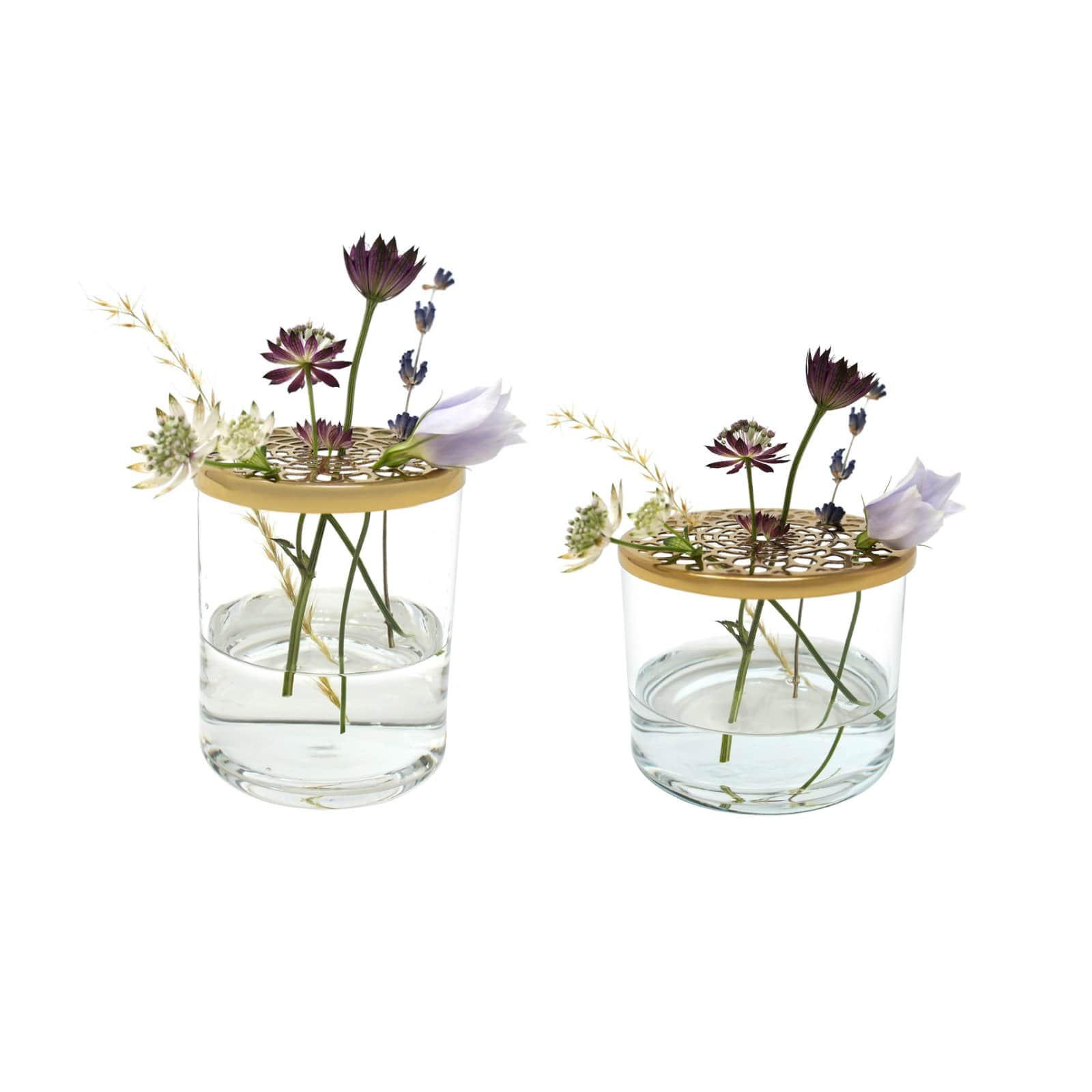VASE Buket Ikebana 2er-Set aus Eisen und Glas 6/8 cm - Goldfarben, Glas (8cm) - LaLe Living