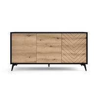 SIDEBOARD Boulia Schwarz mit Fischgrätfronten in Eiche 154 cm - Eichefarben/Schwarz, Holzwerkstoff/Metall (154/77/39cm) - Selsey