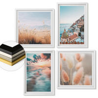 WANDBILDER 4er-Set - 50x50 cm & 40x60 cm Weißer Rahmen - Sonnenuntergang am Meer, Häuser, Blumen - Weiß, Kunststoff (50/50cm) - ArtPrintCave