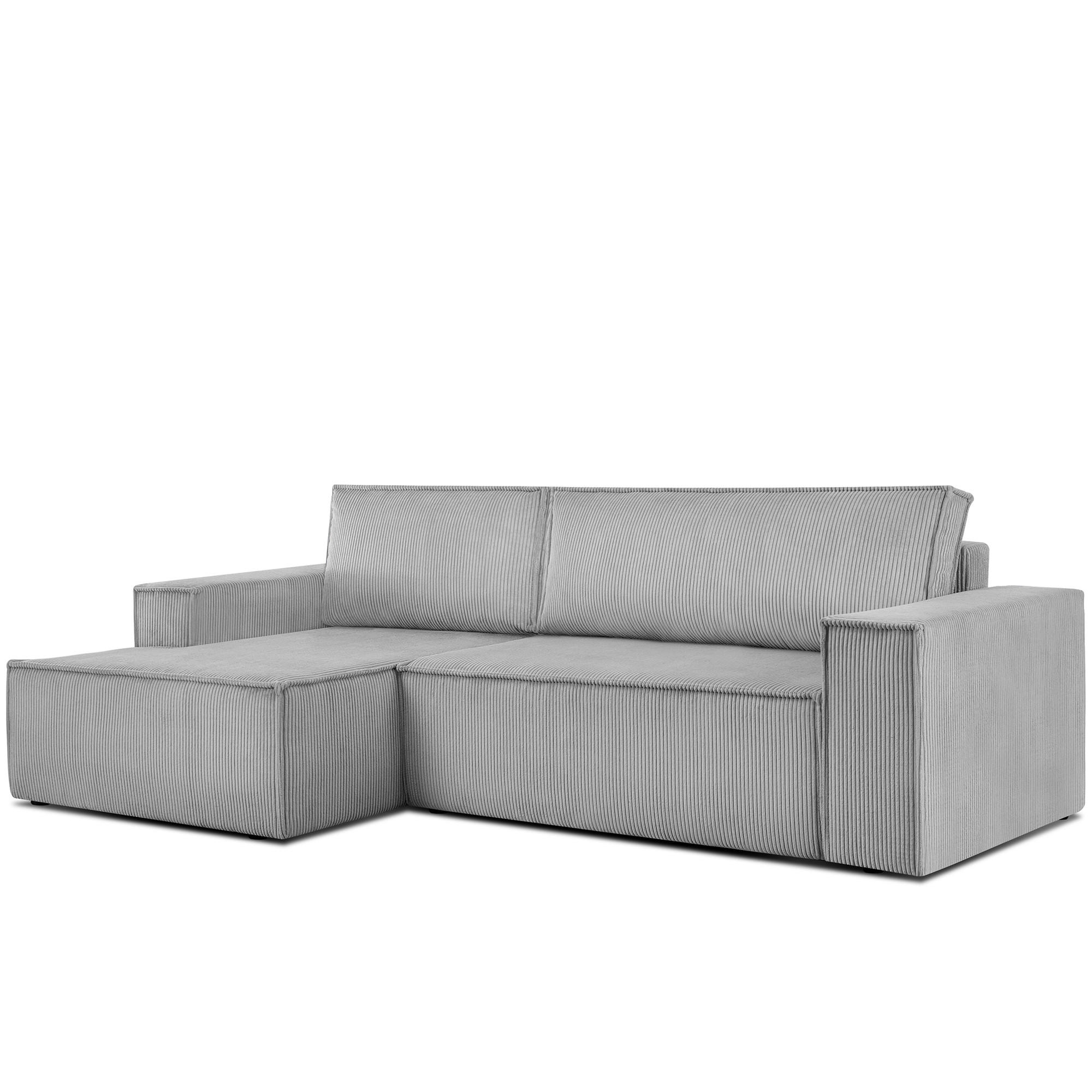 ECKSCHLAFSOFA-LINKS NAPI in Pet Friendly Cord-Stoff, hellgrau - Hellgrau/Schwarz, Textil (262/148cm) - KONSIMO®