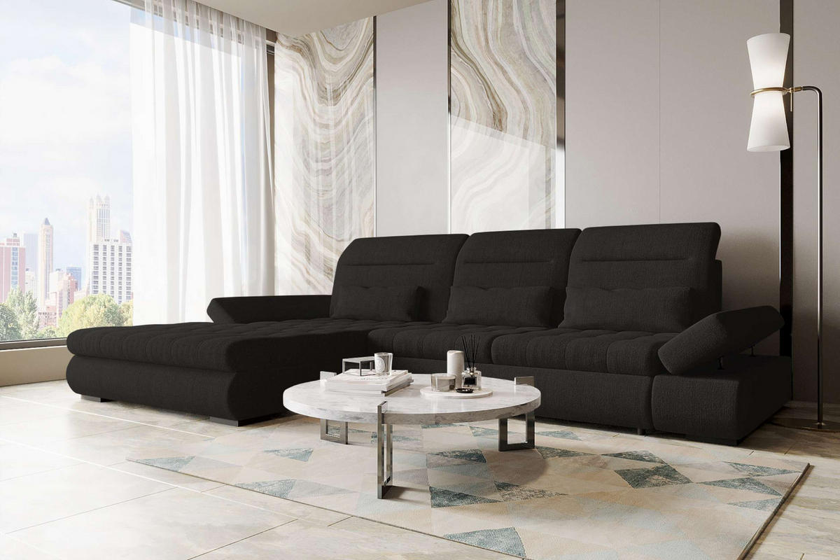 ECKSOFA Toscana Plus Velours inkl. Schlaffunktion - Schwarz, Textil (179/300cm) - 99rooms