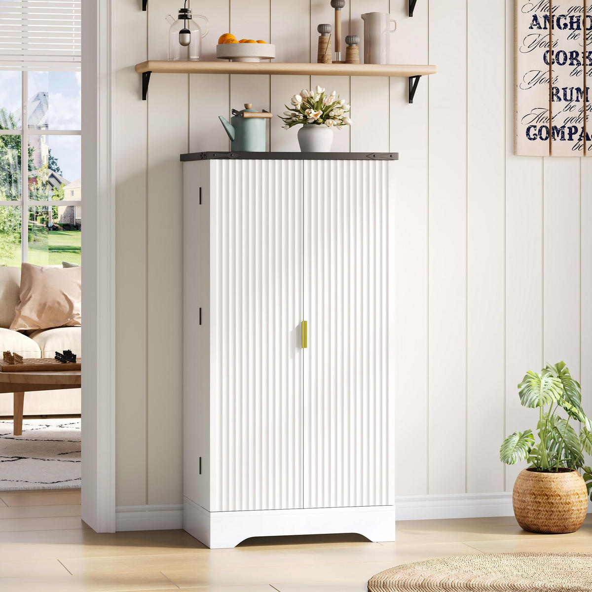 KÜCHENSCHRANK in Weiß Küchenbuffet mit LED-Sensorlicht und Gewürzregal für Küchen und Esszimmer, B60.5/T40/H120 cm - Weiß, Holzwerkstoff (60.5/120/40cm) - STILVORA