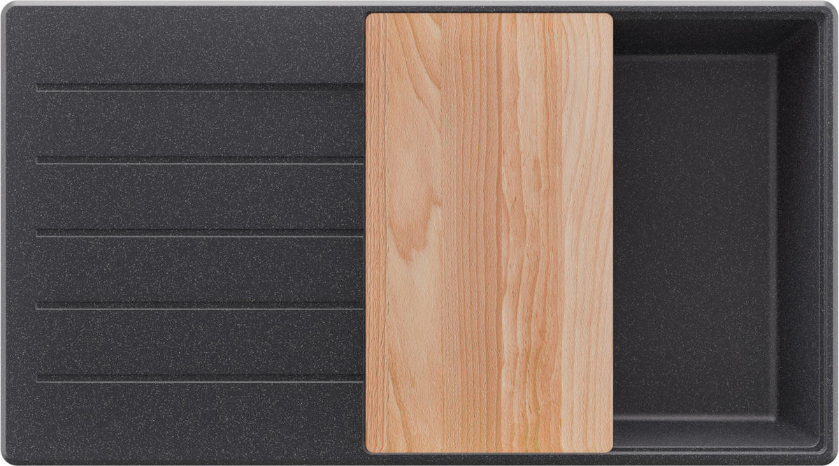 SPÜLBECKEN Kopenhagen, 2-er set Anthrazit 90/50 cm 1 Becken + Ablauf-Set + Schneidebrett ab 60er Unterschrank - Chromfarben/Anthrazit, Kunststoff (90/20/50cm) - Primagran