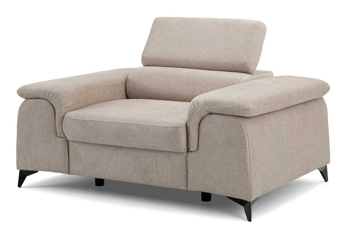 SESSEL PLAZA mit verstellbare Kopfstütze Velours Beige - Beige/Schwarz, Holz/Textil (130/95/100cm) - Muffo