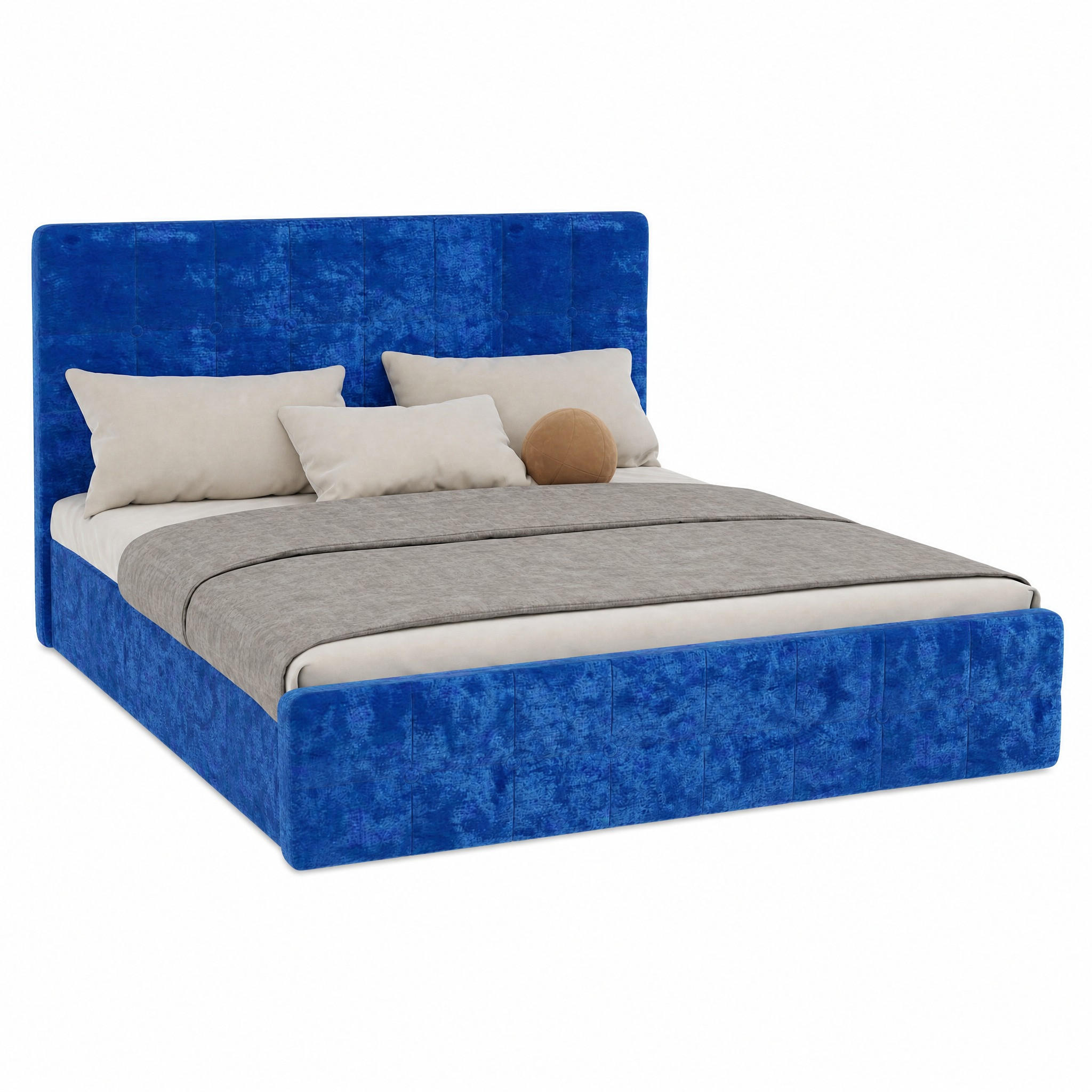 BETT mit Kopfteil 160x200 cm Blau Flannelette - Blau, Metall (160/200cm) - Meubliv