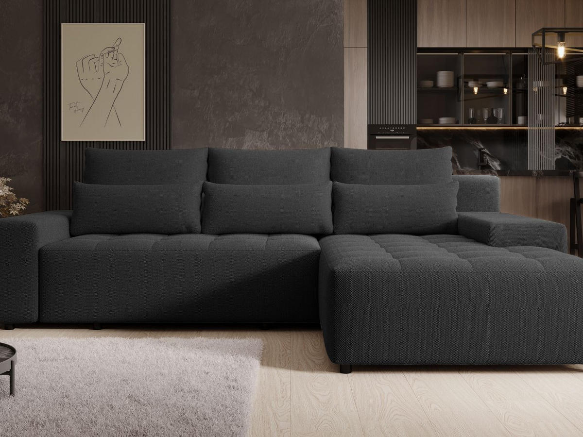 ECKSOFA Vento Schwarz - Schwarz, Holz/Kunststoff (280/184cm) - Graingold