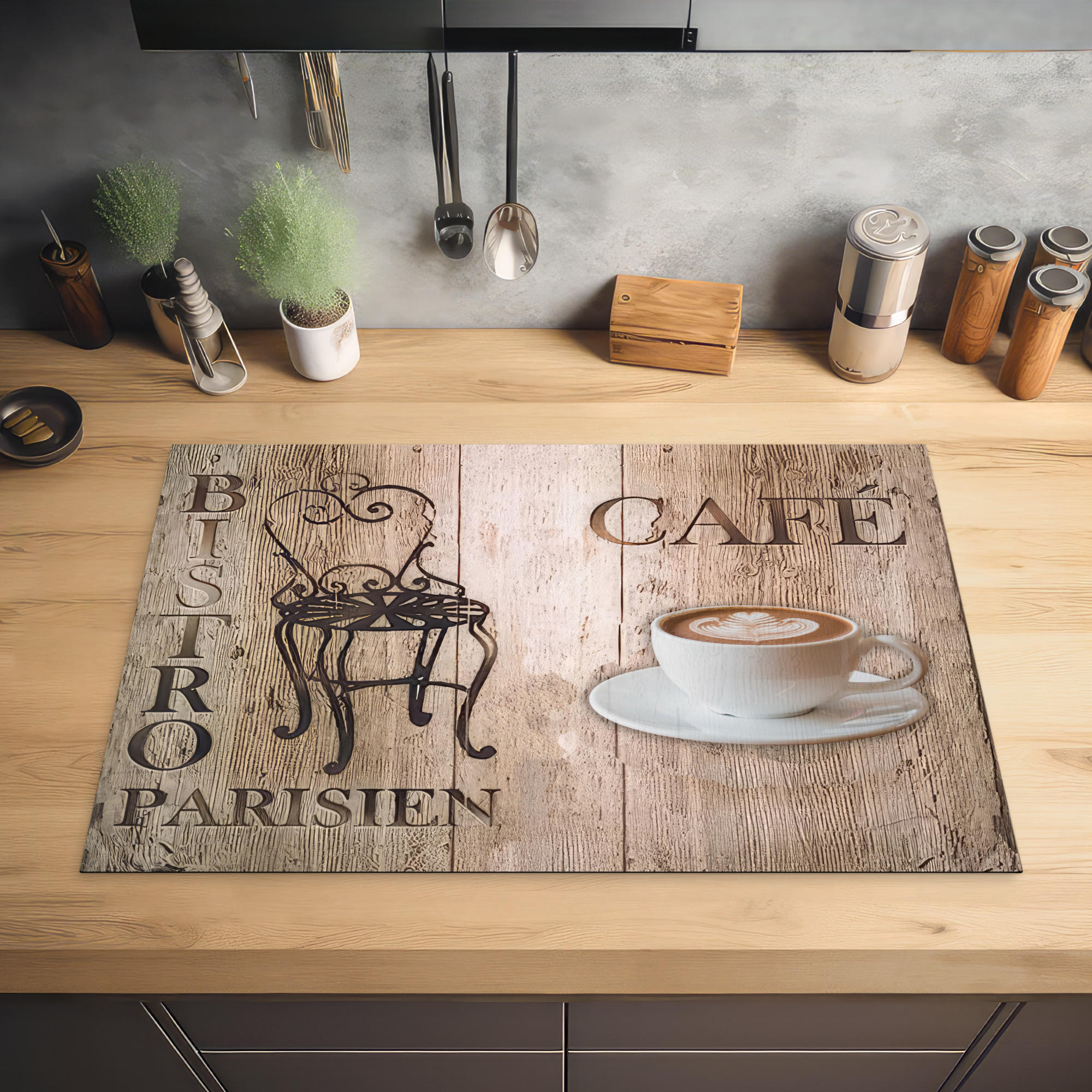 HERDABDECKPLATTE Bistro Parisien - Café - Kaffee - Jahrgang 81x52 cm - Cappuccino, Kunststoff (81.6/0.2/52.7cm) - MuchoWow