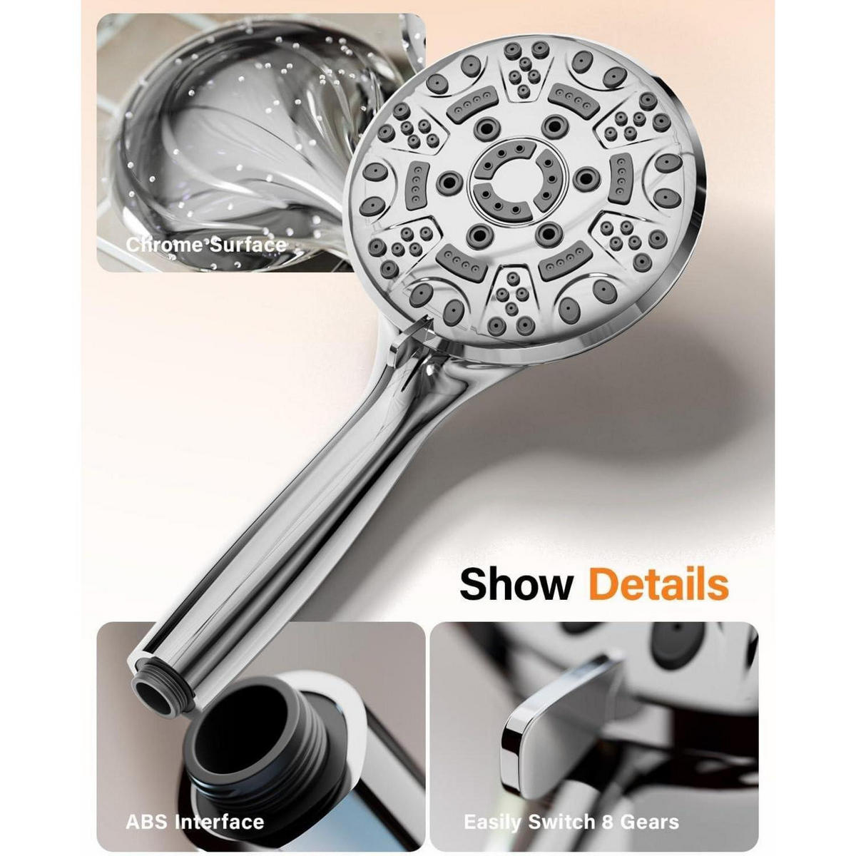 HANDBRAUSE mit 8 Strahlarten Chrom - Silberfarben, Metall (5.5/12.7/27cm)