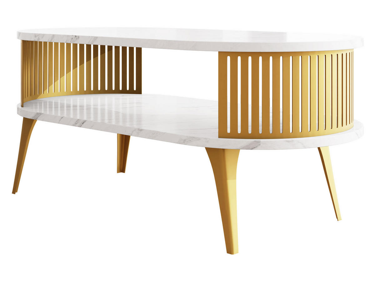 COUCHSITCH Roenni Oval Gold - Goldfarben/Weiß, Holzwerkstoff/Metall (100/50/44cm) - MIRJAN24