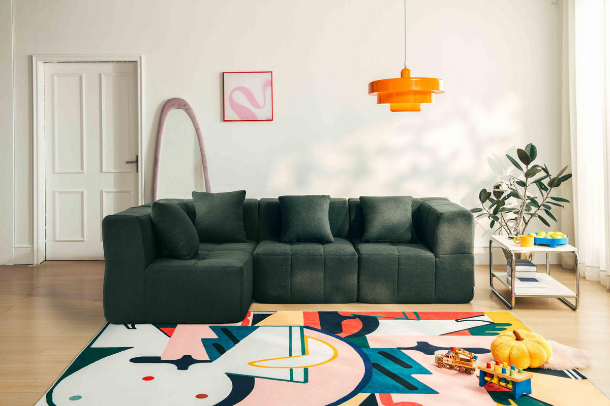 ECKSOFA Bouclé-Stoff Waldgrün - Waldgrün, Textil (260/175cm) - MILYsofa