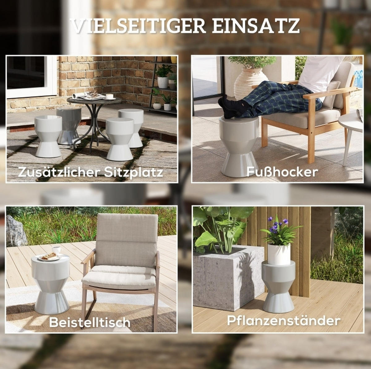 GARTENHOCKER aus Keramik Ø33x45,5 cm Hellgrau wetterfest, vielseitig als Sitzhocker oder Beistelltisch - Hellgrau, Keramik (33/45.5/33cm) - Modfu