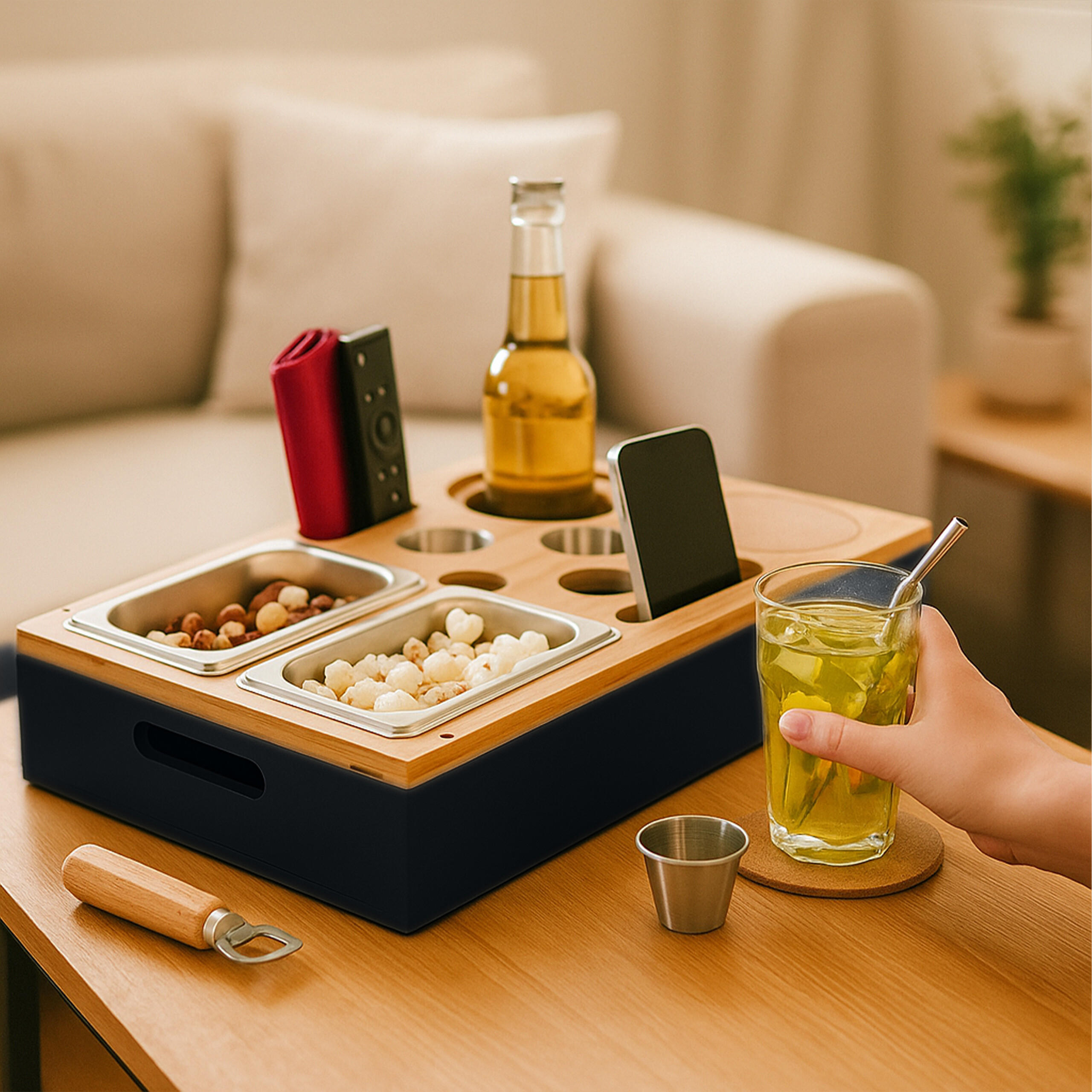 COUCHBAR - Schwarz, Naturmaterialien/Holz (40/8/26cm) - Relaxdays