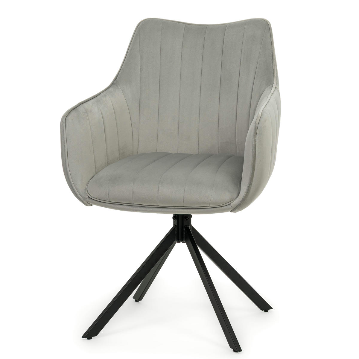 STUHL PIANO drehbar gepolsterter mit Steppung - hellgrau - Velour - Hellgrau/Schwarz, Textil/Metall (59/88/61cm) - NEW HOME