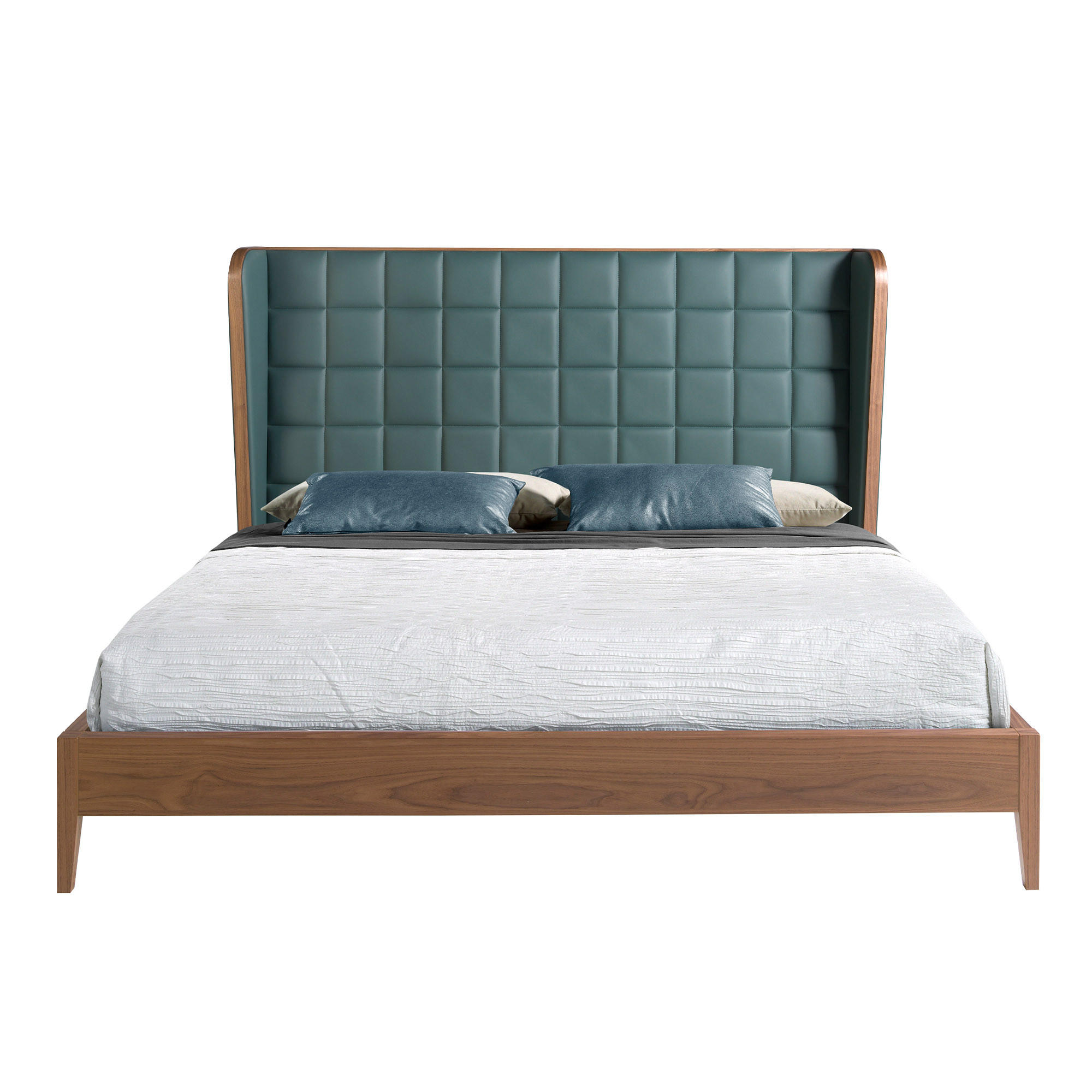 BETT Dunkelgrün Walnuss 206/213/123 cm - Dunkelgrün/Walnussfarben, Leder (180/200cm) - ANGEL CERDA