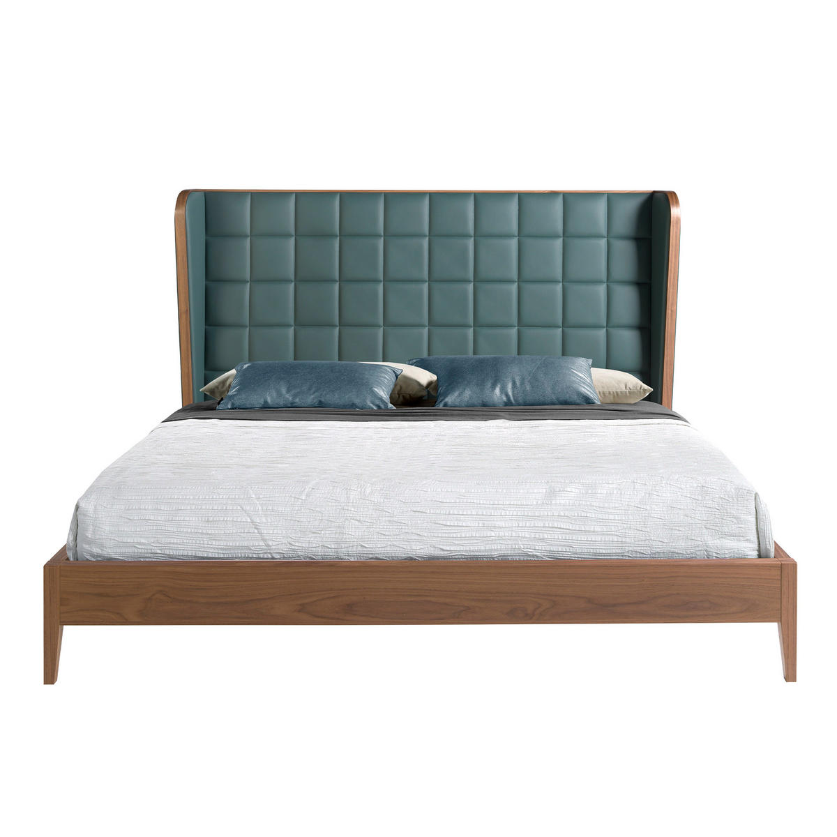 BETT Dunkelgrün Walnuss 206/213/123 cm - Dunkelgrün/Walnussfarben, Leder (180/200cm) - ANGEL CERDA