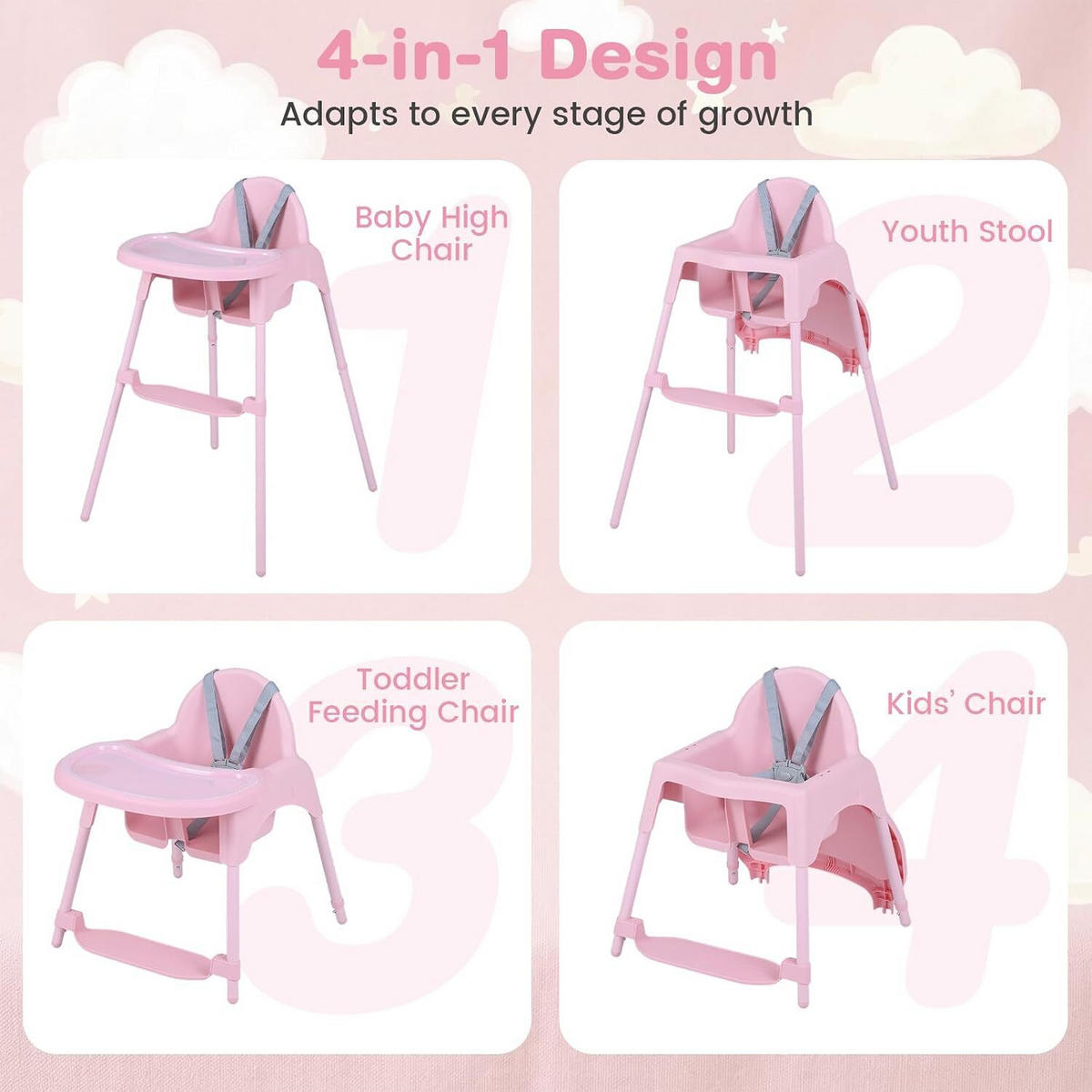 KINDERHOCHSTUHL aus Metall rosa - Pink, Metall (56/56.5/46cm) - COSTWAY