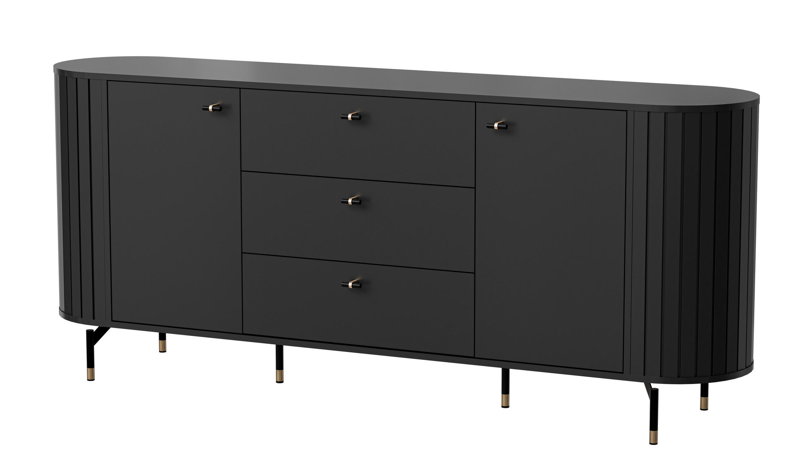KOMMODE THIRA 190,1/81/40cm mit 3 Schubladen 2 Türen Schwarz - Schwarz, Holzwerkstoff (190.1/81/40cm) - MASSENO