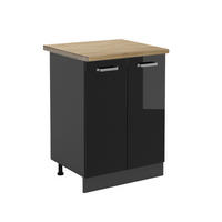 KÜCHENUNTERSCHRANK R-Line Schwarz Hochglanz 60 cm, AP Eiche - Schwarz Hochglanz/Anthrazit, Holzwerkstoff (60/81.6/60cm) - Vicco