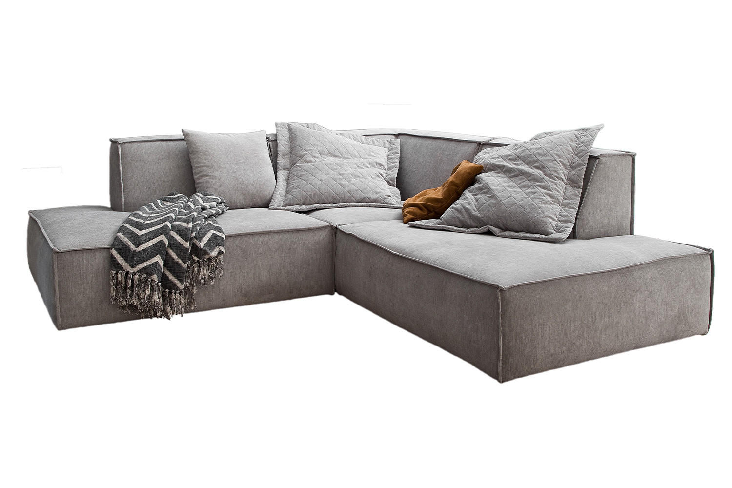 ECKSOFA SAMU Silber Webstoff - Silberfarben/Schwarz, Textil (226/224cm) - KAWOLA