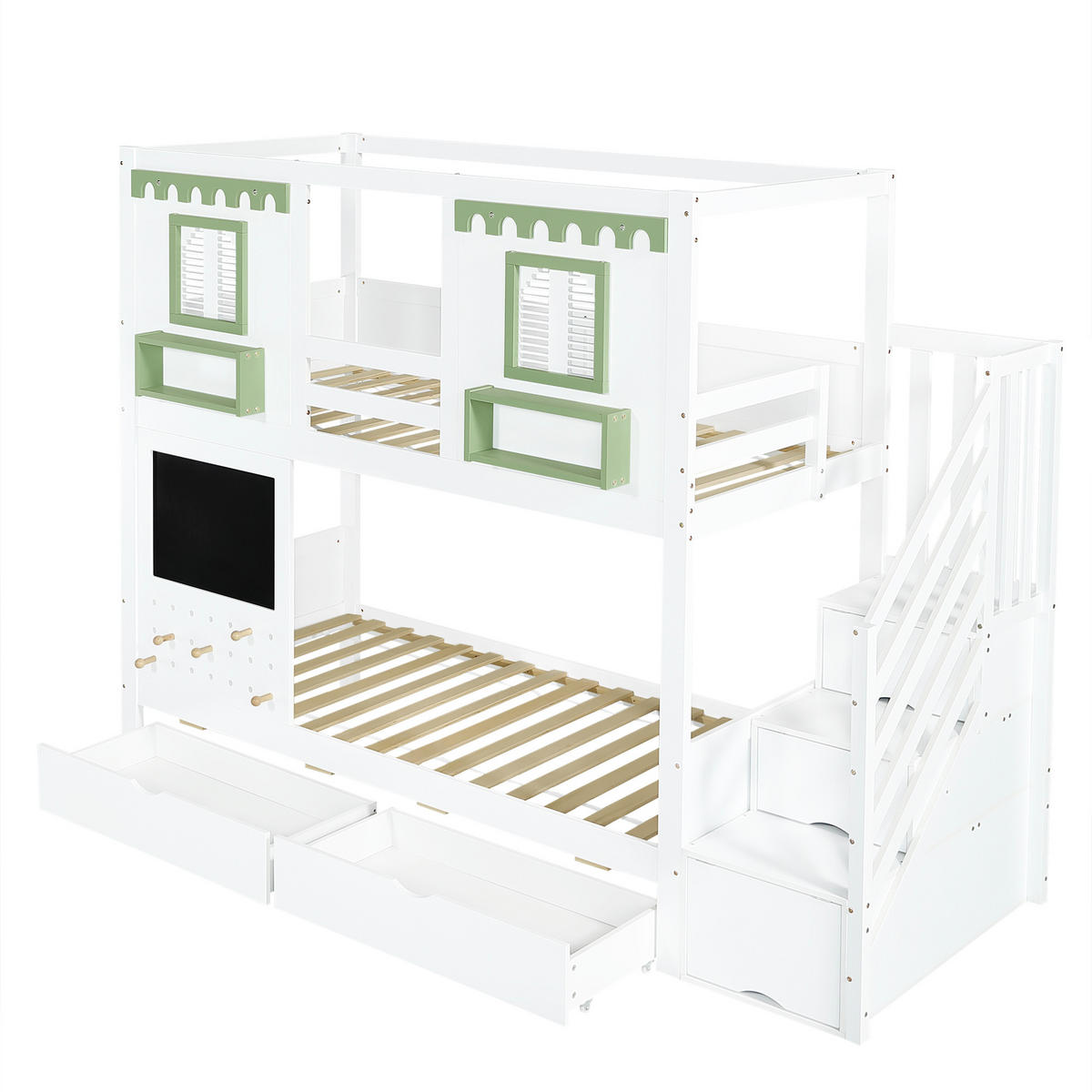 HAUSBETT 90/200 cm Weiß, Grün - Weiß/Grün, Holz - Raumix