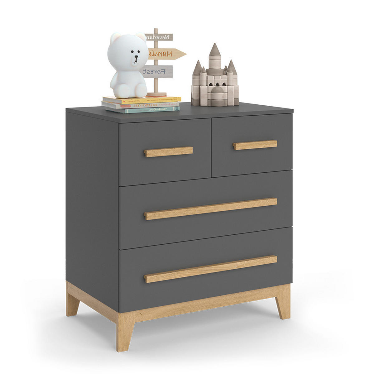 KOMMODE Malia Grau/Eiche 80 x 88 cm mit 4 Schubladen - Eichefarben/Grau, Holzwerkstoff (80/88/53.4cm) - VitaliSpa
