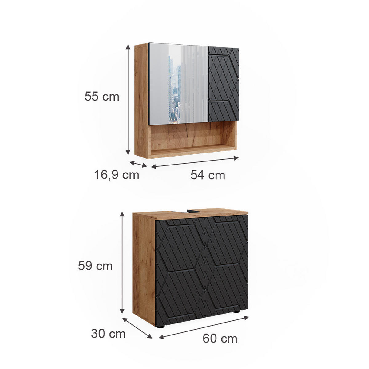 SÚPRAVA KÚPEĽŇOVÉHO NÁBYTKU Irma Antracit so štruktúrou včelieho plástu - antracitová, kompozitné drevo (80/58.6/41cm) - Vicco
