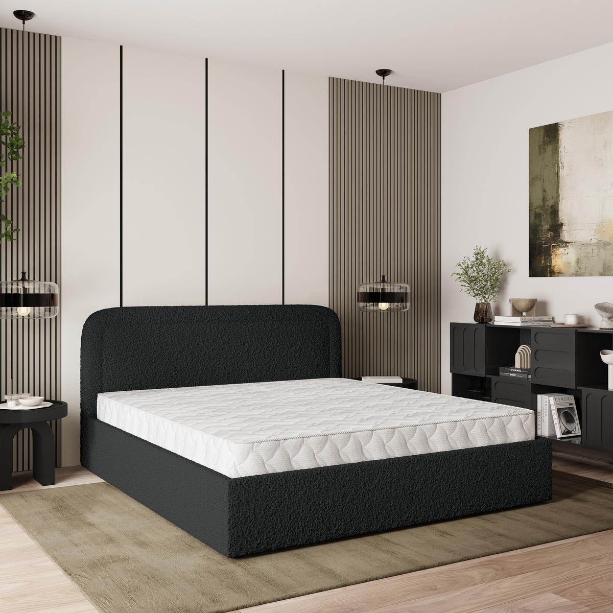 POLSTERBETT BENIRA Q 140x200 cm mit Bettkästen - Schwarz - Schwarz, Holz (140/200cm) - MASSENO