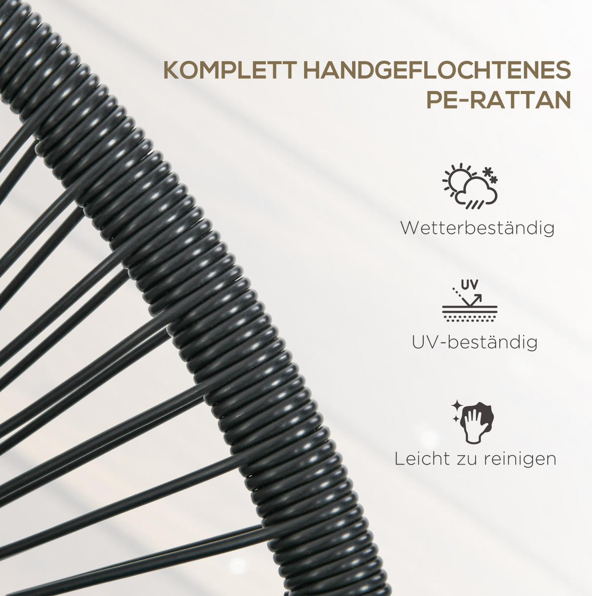 GARTENBANK 132/72/83 cm schwarz aus Polyrattan mit Stahlrahmen - Schwarz, Kunststoff (72/83/132cm) - OKWISH