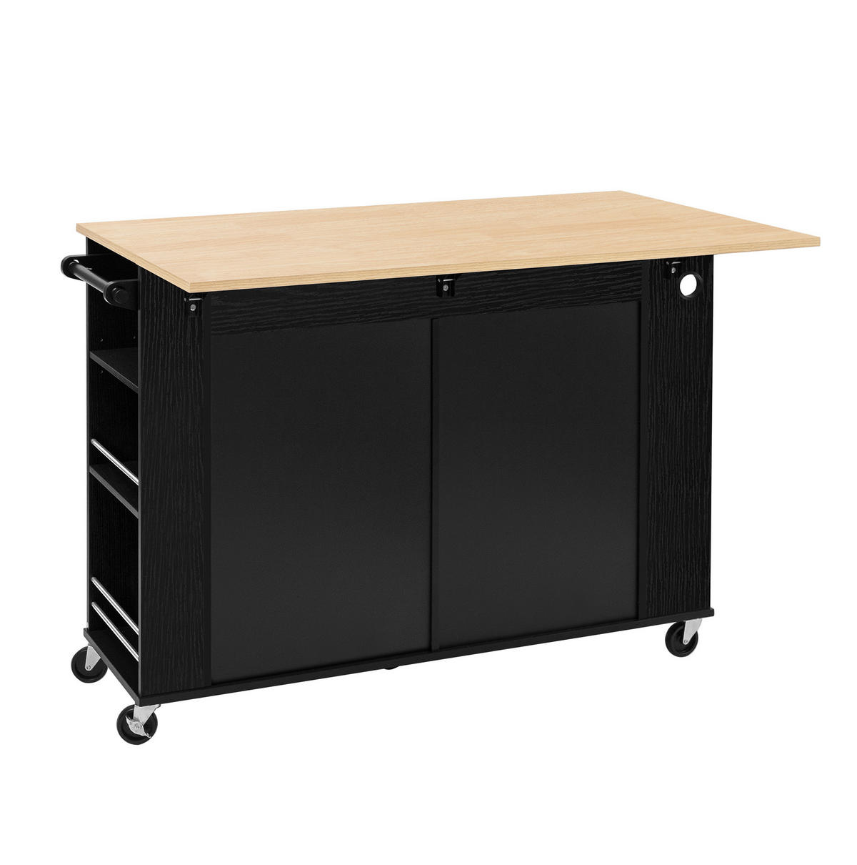 KÜCHENINSEL mit Klappplatte 120 cm Schwarz/Natur MDF - Schwarz, Holz (70/92/120cm) - Beauniv